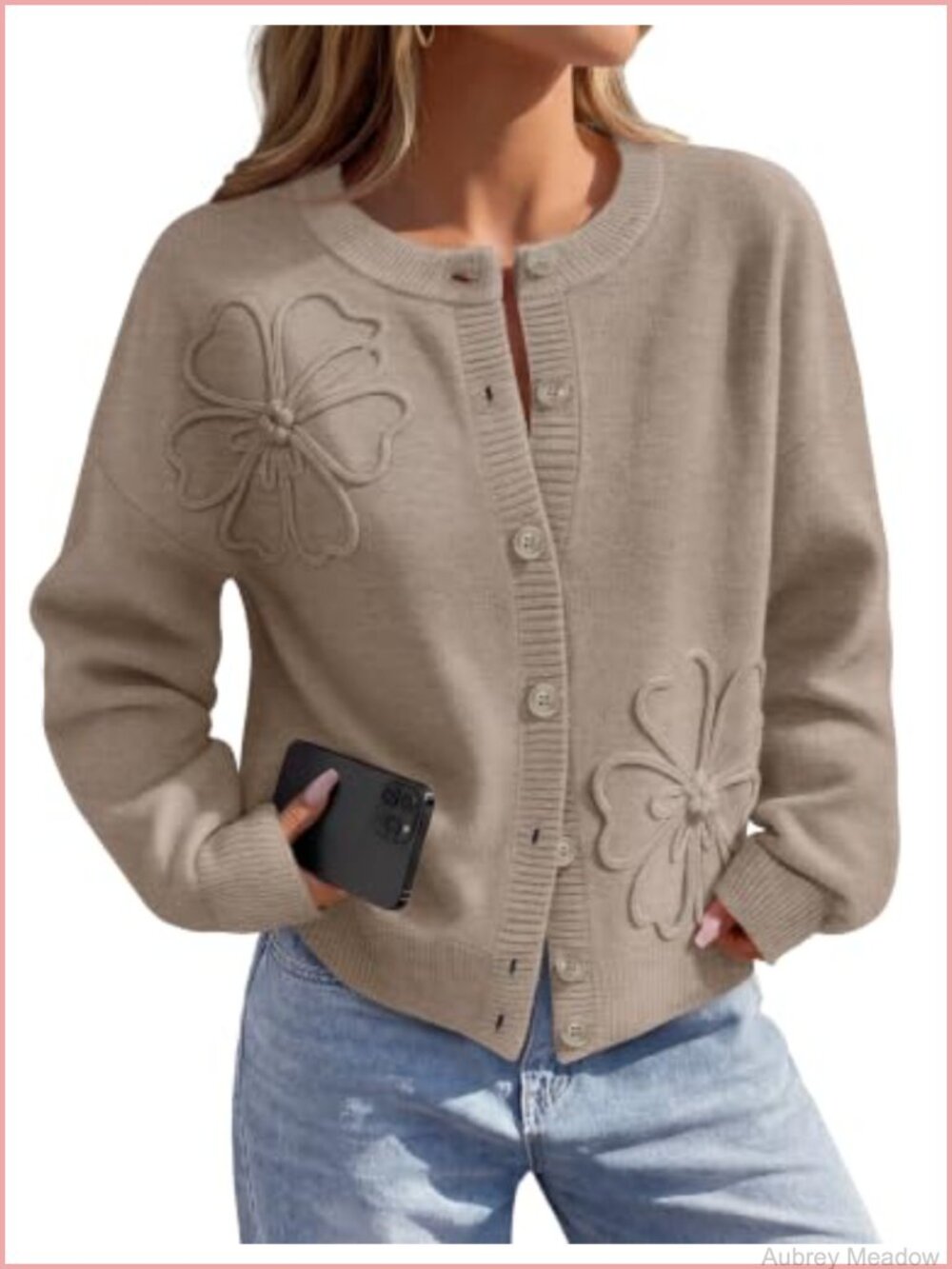 Women's Floral Button Up Lightweight Cardigan Sweater Trendy Long Lantern Sleeve